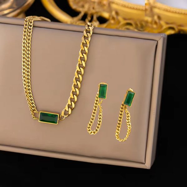 18K Gold Plated, Jade Cascade Chain Set