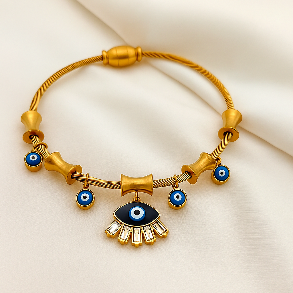 DivineAura Anti Tarnish Gold Plated Evil Eye Charm Bracelet for Women & Girls
