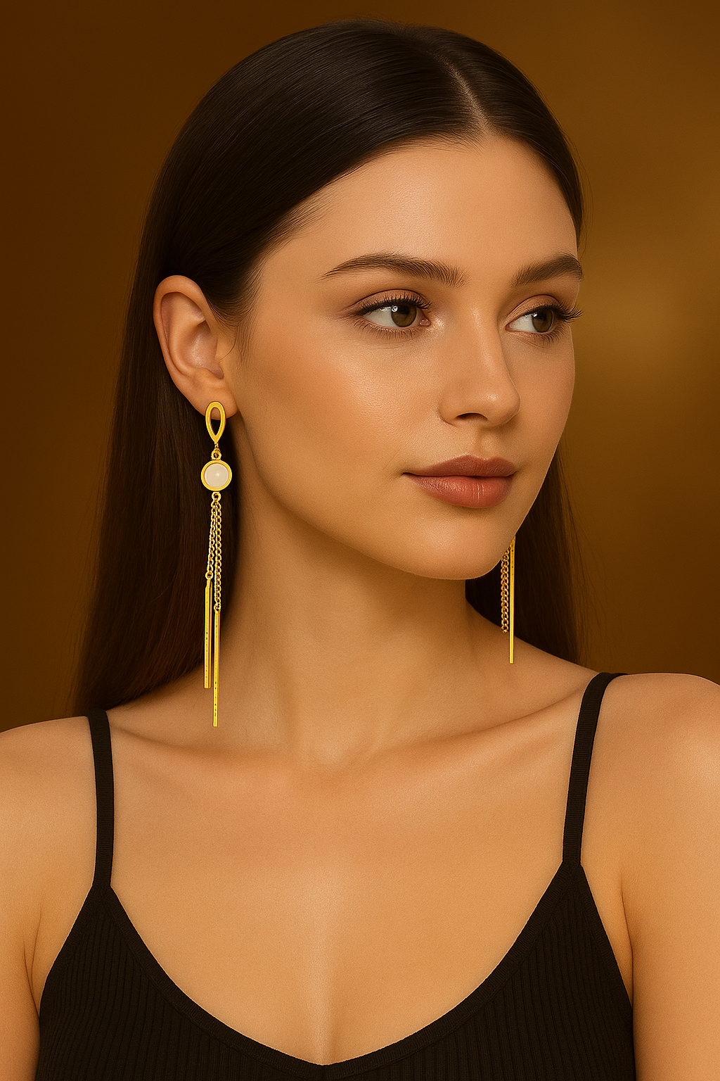 Elegant Gold toned Anti-Tarnish Pearl Dangle Earrings for Women & Girls | Long Drop Design with Pearl Accent | Lightweight Statement Jewelry for Party, Casual & Office Wear