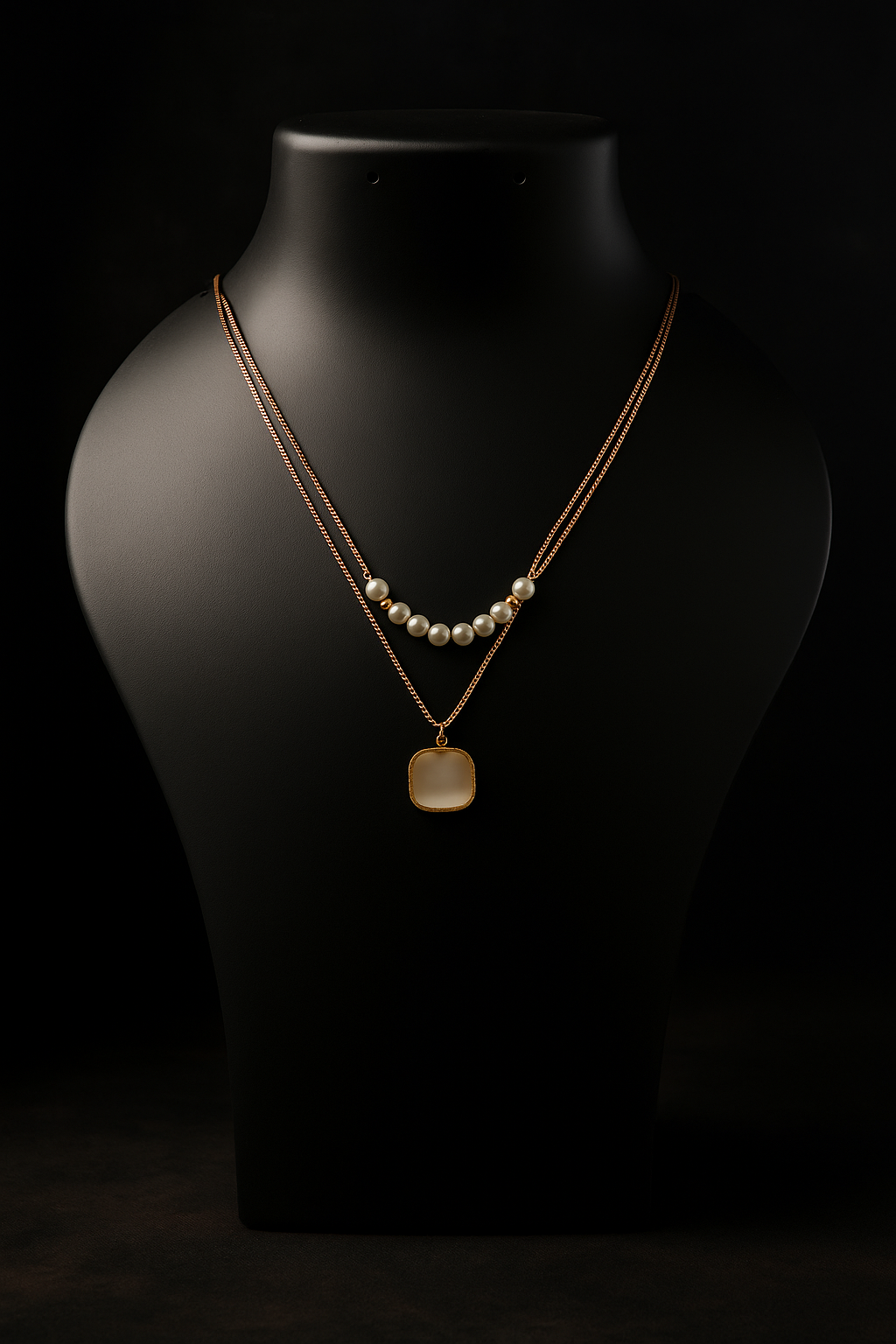 Dual-Layer Pearl & Blush Pendant Necklace for Women | Elegant Rose Gold Chain Anti Tarnish Necklace