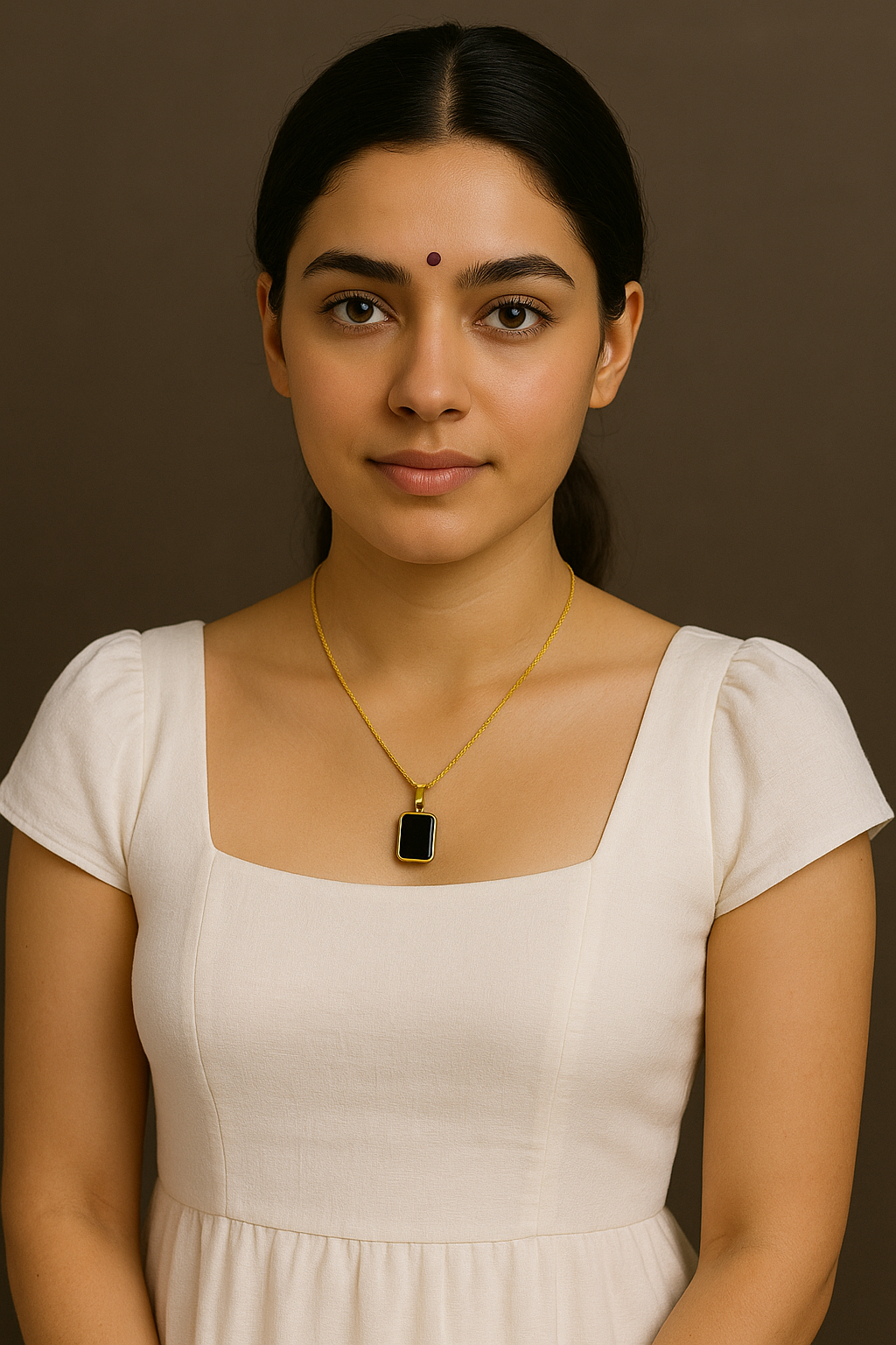 Elegant Gold Toned Rectangular Pendant Chain Necklace for Women
