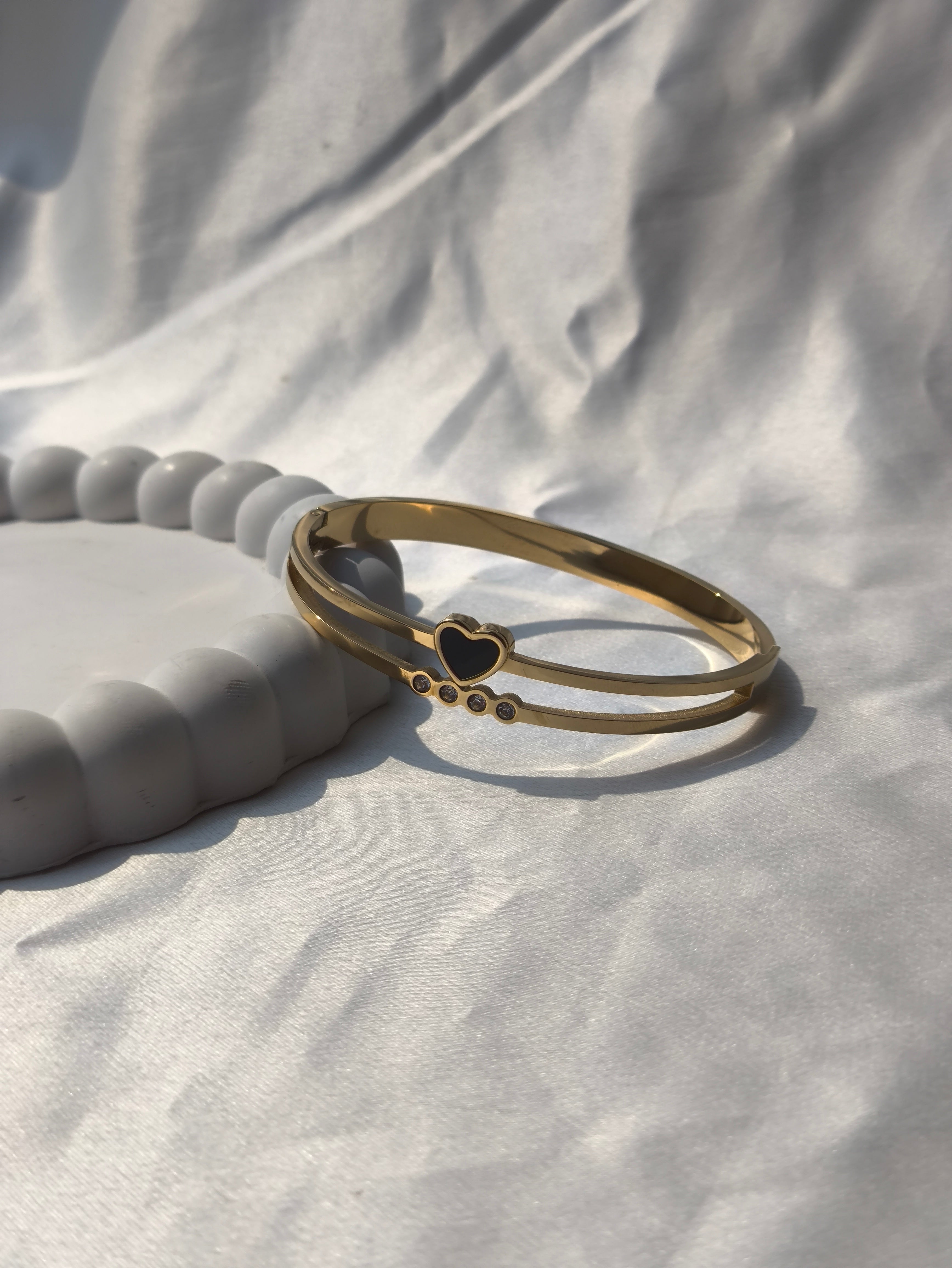 Aurora Heart Cuff Double layered Adjustable Heart Bracelet for Women | Gold Toned Anti Tarnish Everyday Wear Bangle