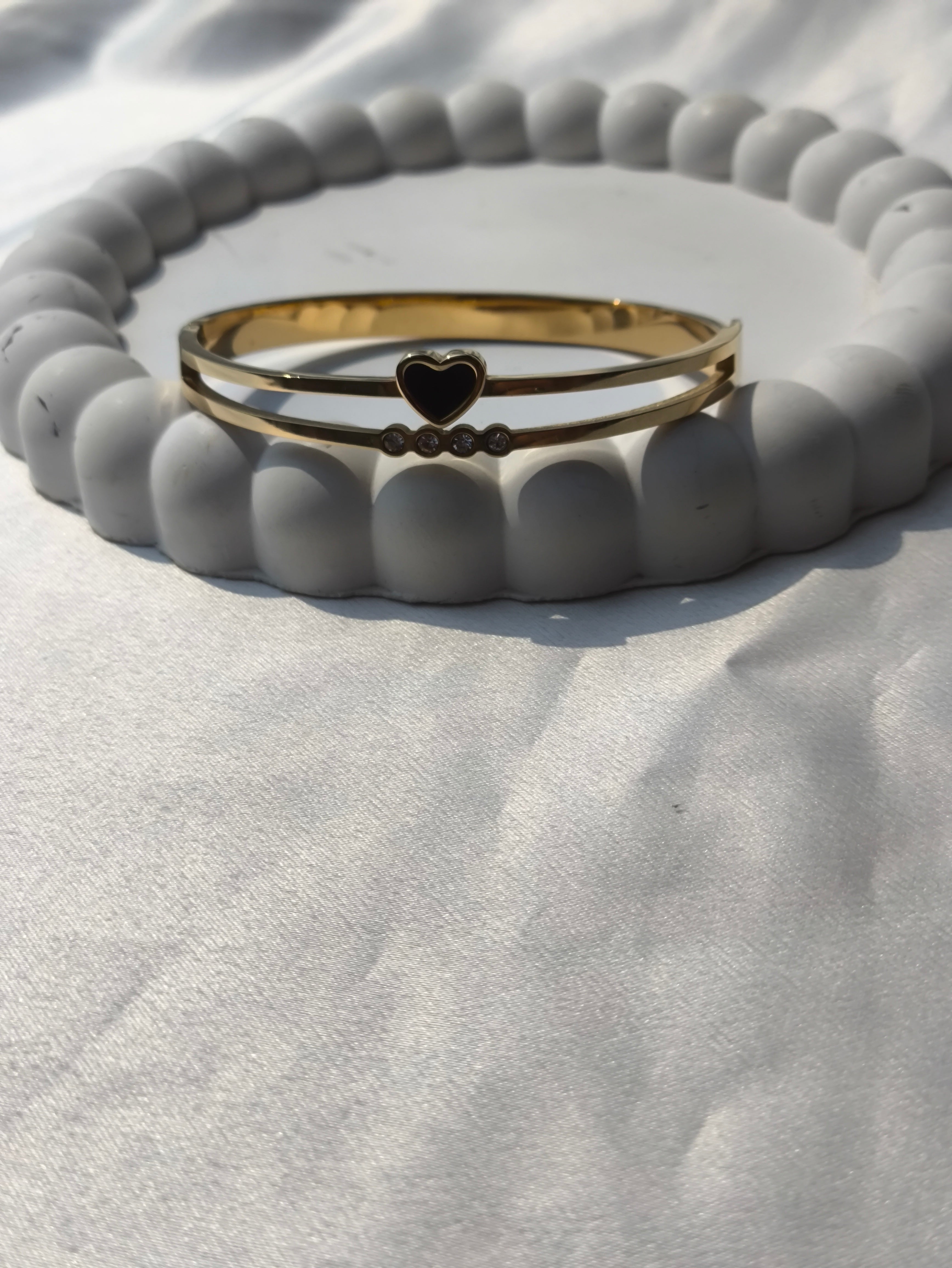 Aurora Heart Cuff Double layered Adjustable Heart Bracelet for Women | Gold Toned Anti Tarnish Everyday Wear Bangle