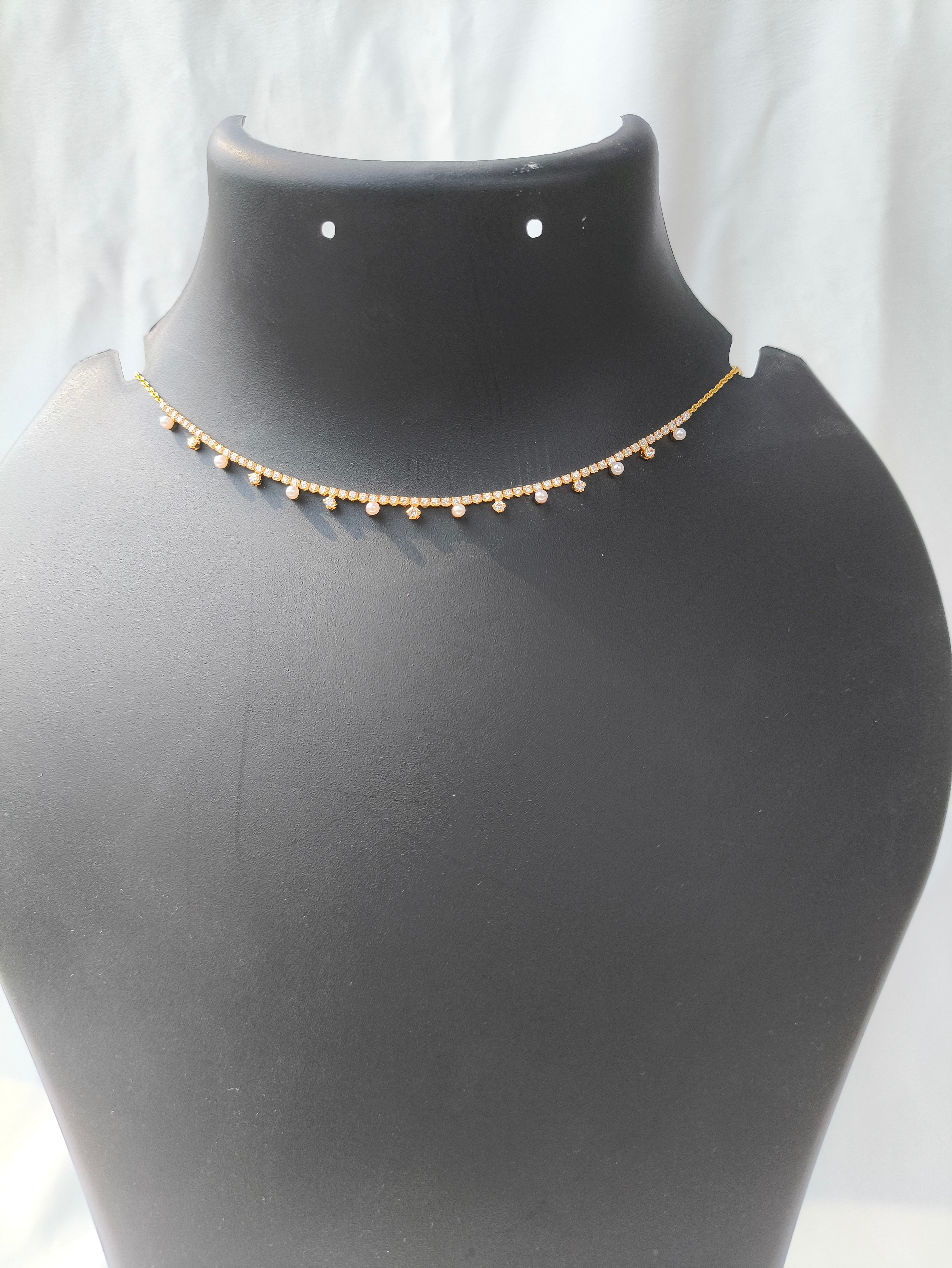 Elegant Pearl Drop Necklace, Gold toned anti tarnish Chain with Crystal Accents, Dainty Solitaire