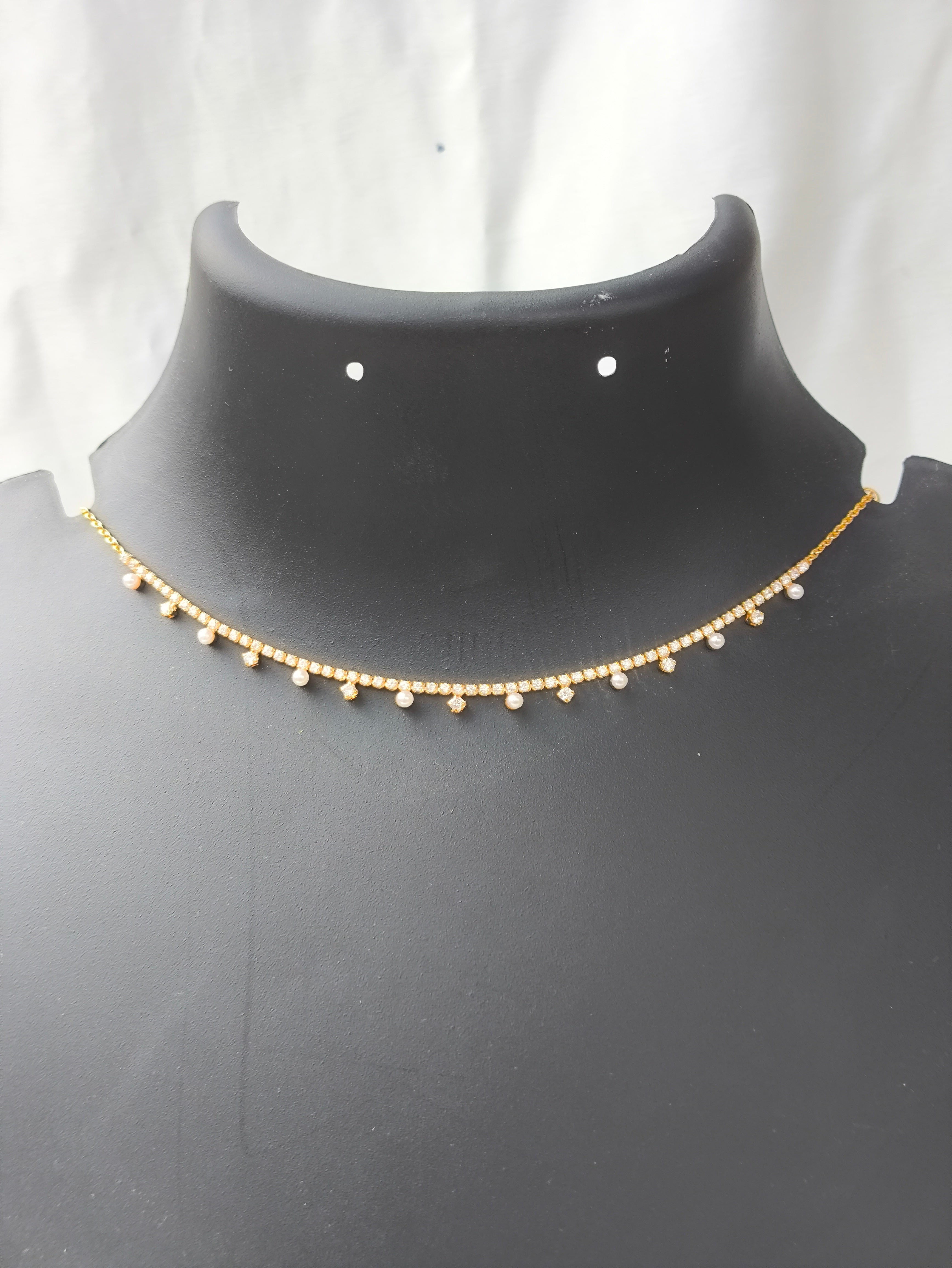 Elegant Pearl Drop Necklace, Gold toned anti tarnish Chain with Crystal Accents, Dainty Solitaire