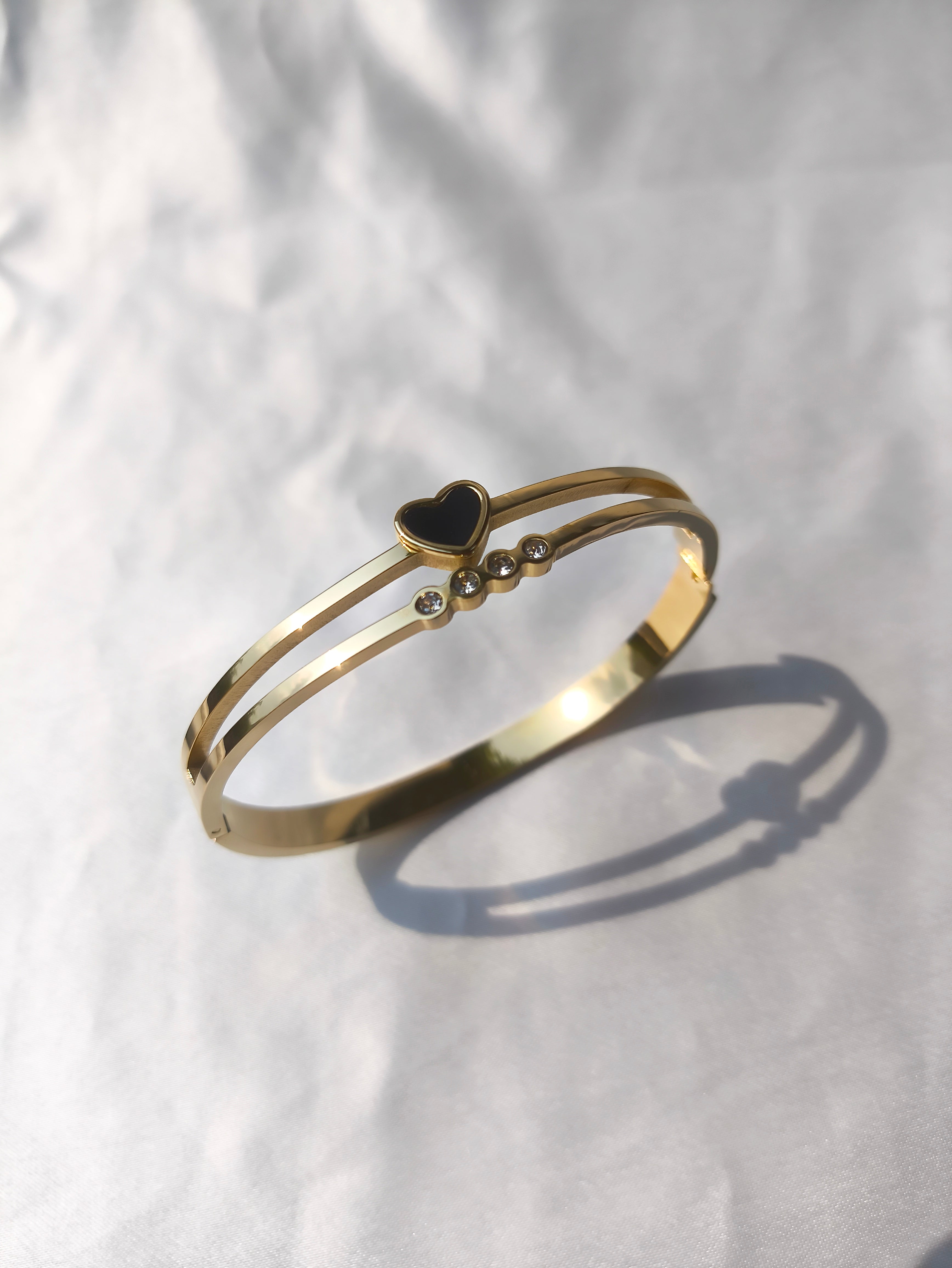 Aurora Heart Cuff Double layered Adjustable Heart Bracelet for Women | Gold Toned Anti Tarnish Everyday Wear Bangle