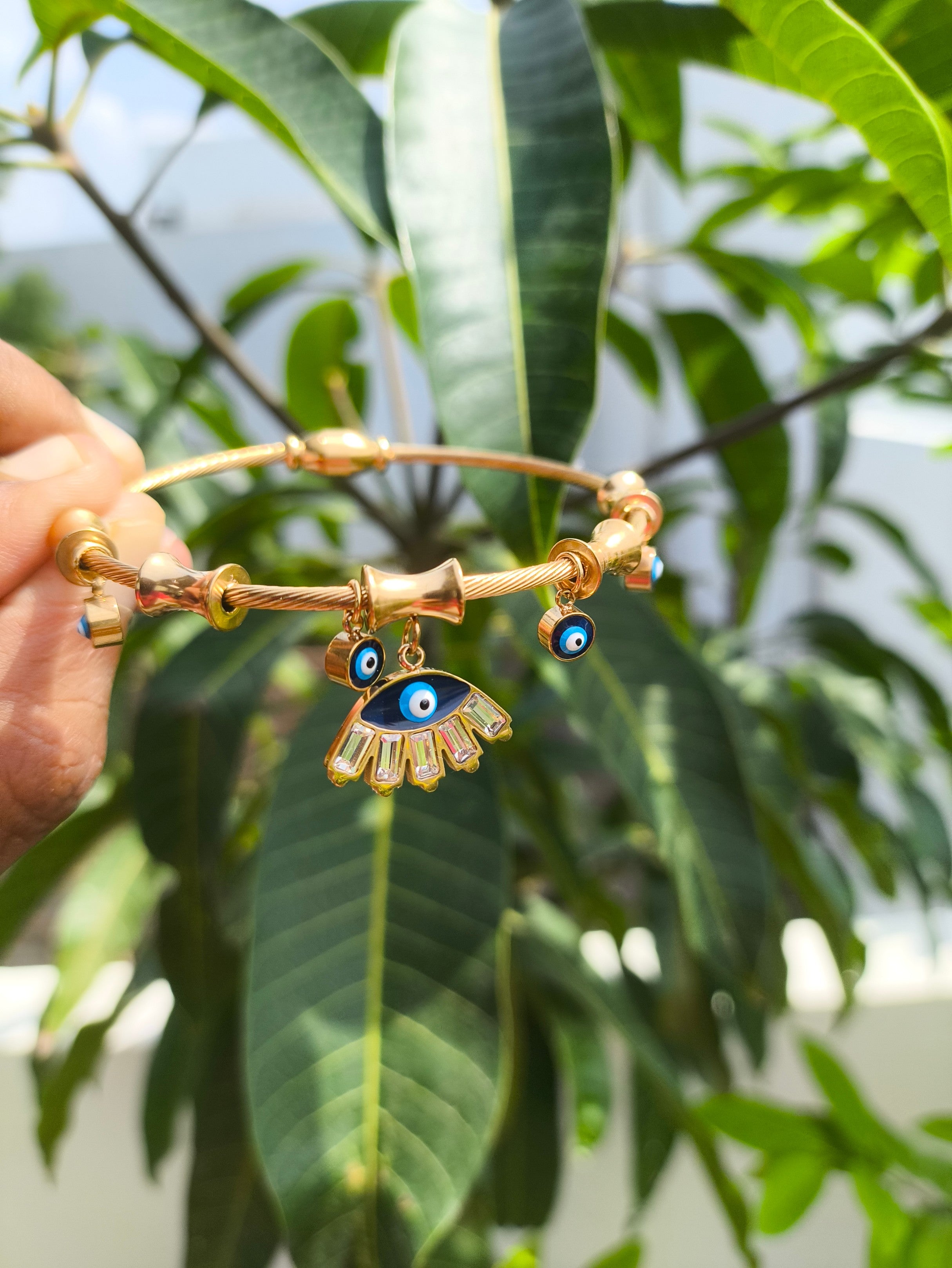DivineAura Anti Tarnish Gold Plated Evil Eye Charm Bracelet for Women & Girls
