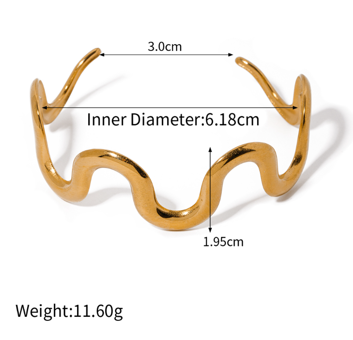 18K Gold Plated, Gilded Wave Bangle Bracelet