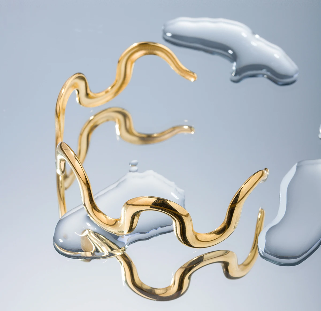 18K Gold Plated, Gilded Wave Bangle Bracelet