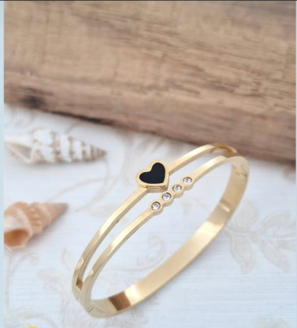 Aurora Heart Cuff Double layered Adjustable Heart Bracelet for Women | Gold Toned Anti Tarnish Everyday Wear Bangle