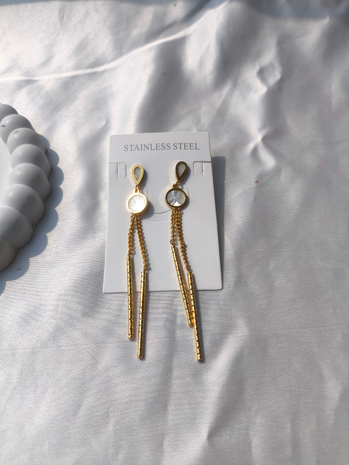 Elegant Gold toned Anti-Tarnish Pearl Dangle Earrings for Women & Girls | Long Drop Design with Pearl Accent | Lightweight Statement Jewelry for Party, Casual & Office Wear