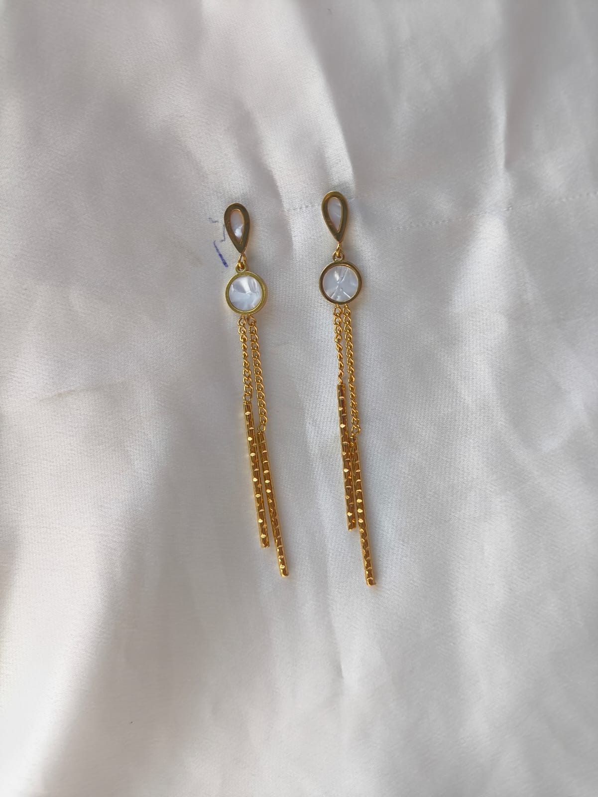 Elegant Gold toned Anti-Tarnish Pearl Dangle Earrings for Women & Girls | Long Drop Design with Pearl Accent | Lightweight Statement Jewelry for Party, Casual & Office Wear