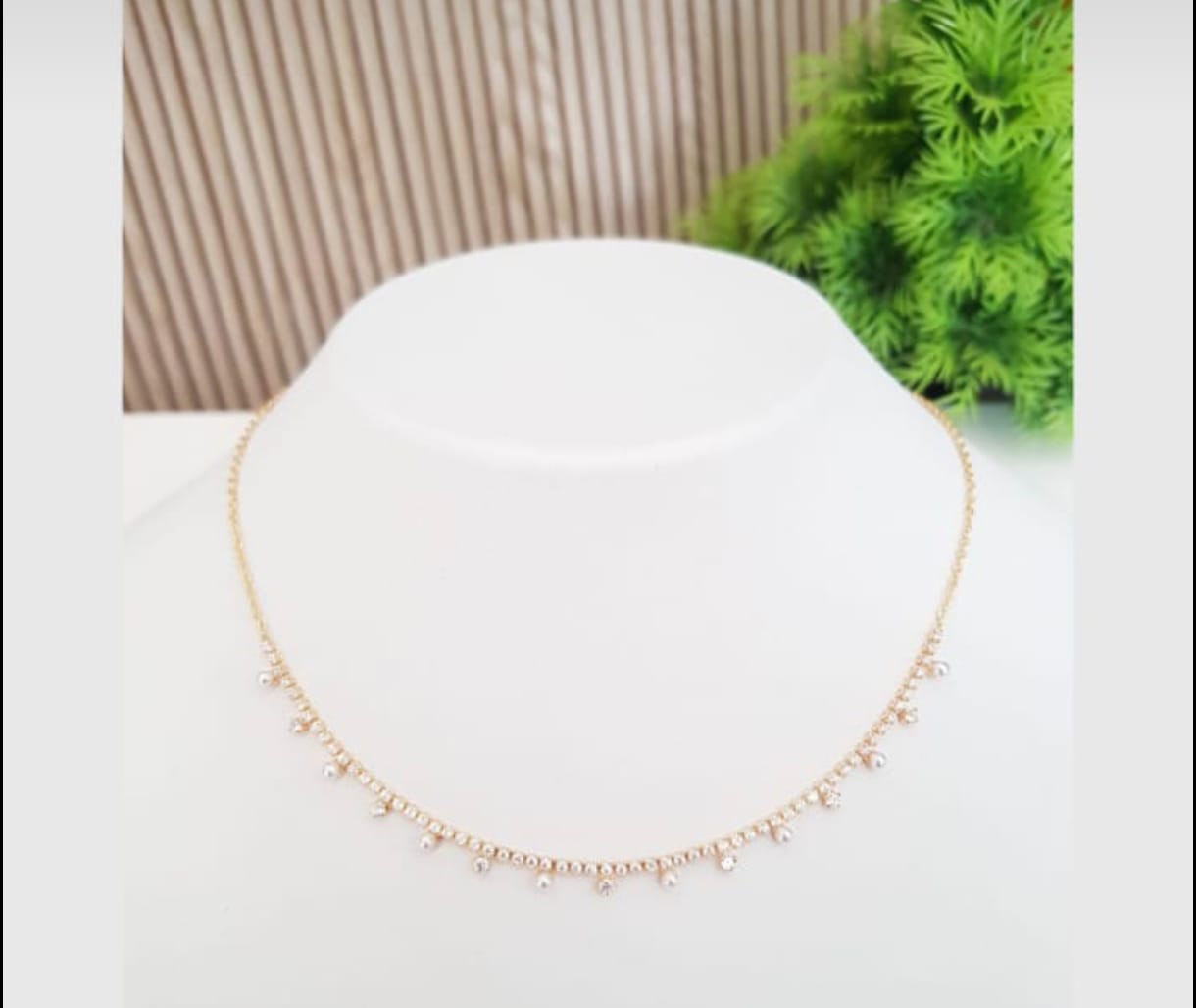 Elegant Pearl Drop Necklace, Gold toned anti tarnish Chain with Crystal Accents, Dainty Solitaire