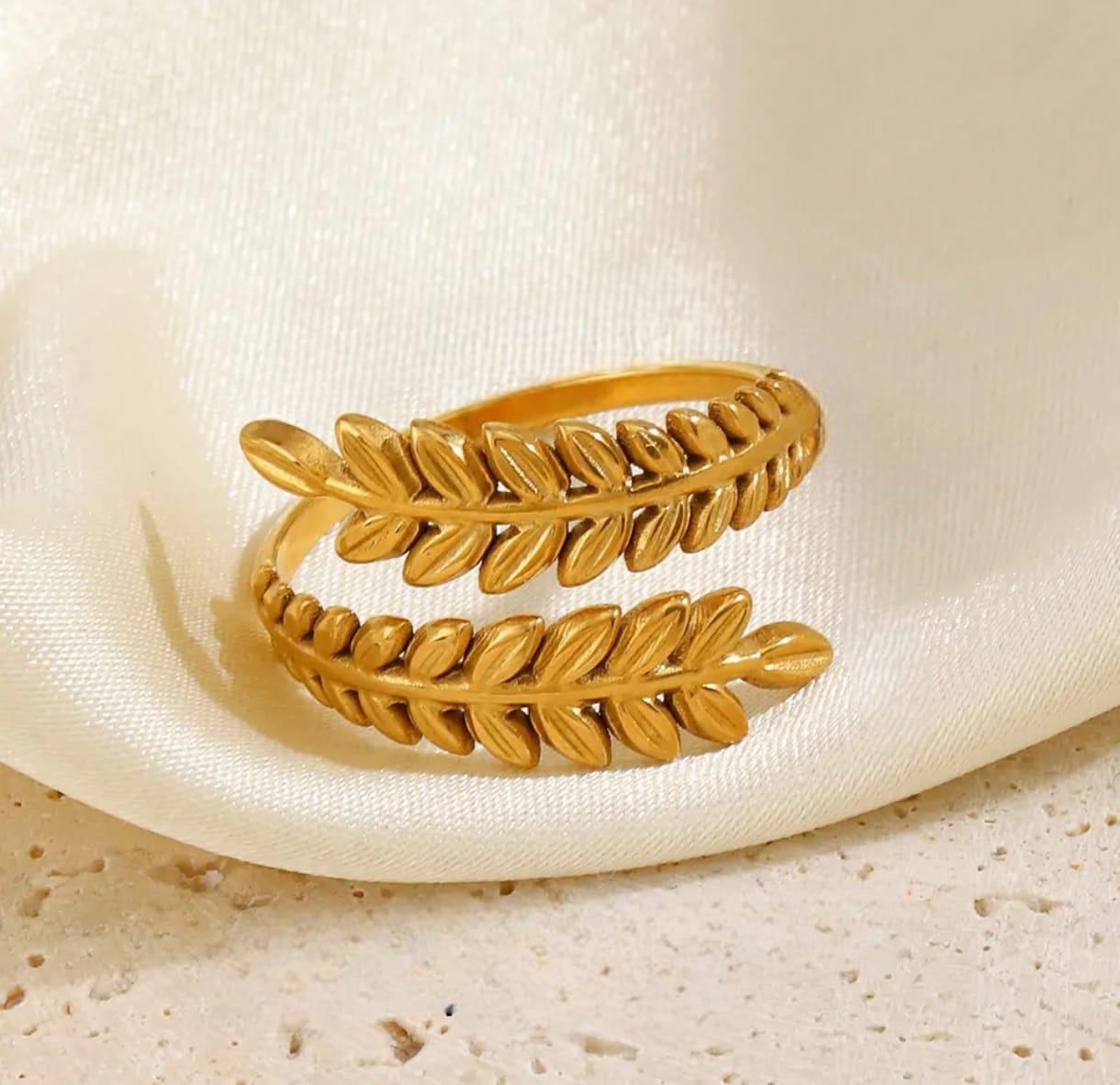 Adjustable Anti Tarnish Ring, Gold Leaf Design Ring, Open Band Style, Fashion Statement Ring for Women