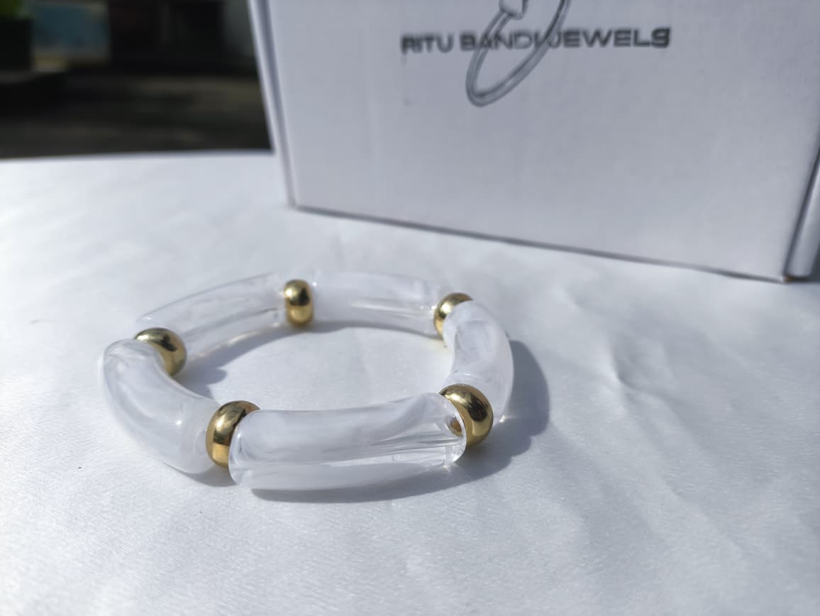 Acrylic Bracelet with Gold Accents – Lightweight Chunky Resin Bangle for Women, Fashion Statement Jewelry, Every day wear jewellery