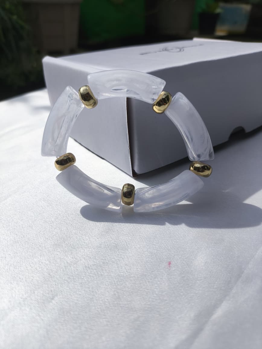 Acrylic Bracelet with Gold Accents – Lightweight Chunky Resin Bangle for Women, Fashion Statement Jewelry, Every day wear jewellery
