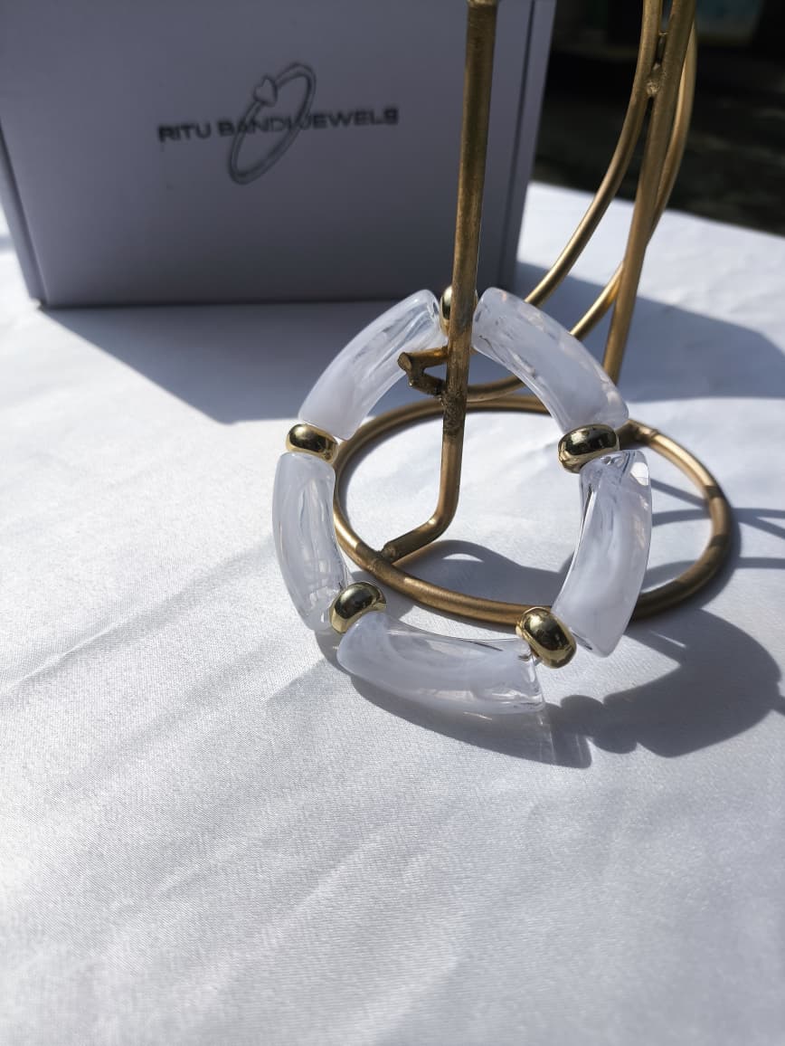 Acrylic Bracelet with Gold Accents – Lightweight Chunky Resin Bangle for Women, Fashion Statement Jewelry, Every day wear jewellery
