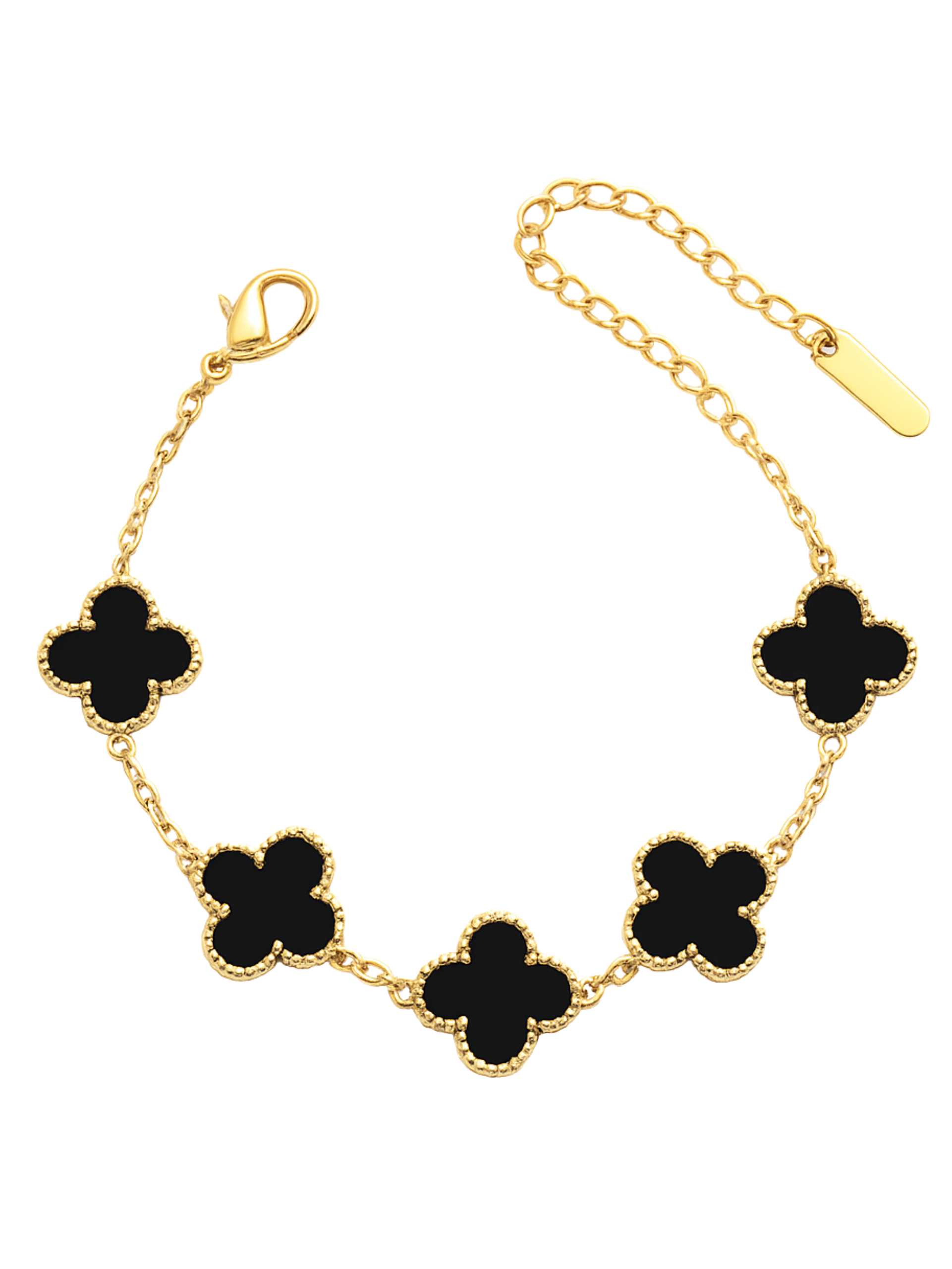 Anti Tarnish Bracelet Combo for Women – Heart Charm Chain & Black Clover Floral Bracelet | Elegant Adjustable Fashion Jewellery | Gift Set for Girls & Women